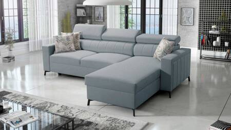 Ecksofa mit Schlaffunktion Savona arctic blue rechts elegantes Ecksofa mit verstellbaren Kopfstützen Ziernähte 