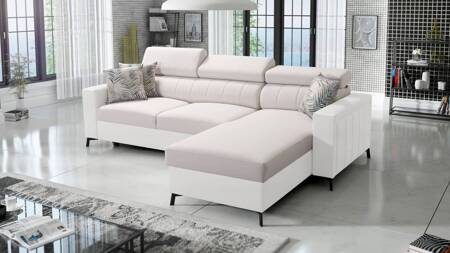 Ecksofa mit Schlaffunktion Savona creme / weiß rechts elegantes Ecksofa mit verstellbaren Kopfstützen Ziernähte 