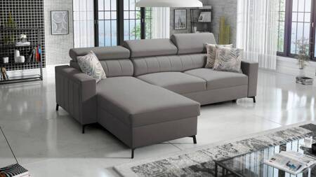 Ecksofa mit Schlaffunktion Savona grau links komfortables und elegantes Ecksofa mit verstellbaren Kopfstützen Ziernaht 