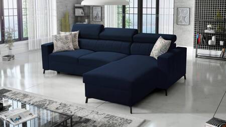 Ecksofa mit Schlaffunktion Savona marineblau rechte Ecke bequem und elegant mit verstellbaren Kopfstützen Ziernaht 