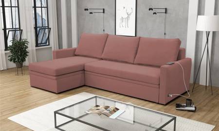 Ecksofa mit Schlaffunktion Stelvio Indian pink linke Seite schlichtes und modernes Design, das sich in jede Einrichtung einfügt