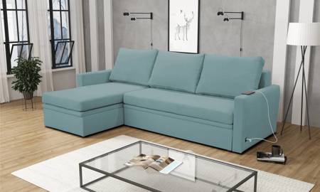 Ecksofa mit Schlaffunktion Stelvio arctic blue linke Seite schlichtes und modernes Design, das sich in jede Einrichtung einfügt