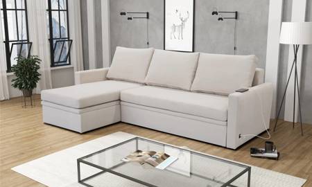 Ecksofa mit Schlaffunktion Stelvio creme links schlichtes und modernes Design, das sich in jede Einrichtung einfügt