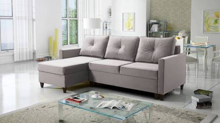 Ecksofa mit Schlaffunktion Terni grau grau Esche linke Ecke praktisches und funktionelles Sofa mit geräumigen Behältern für Bettzeug