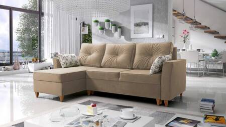 Ecksofa mit Schlaffunktion Topeka beige linke Seite stilvolles und modernes Design, das sich in jede Einrichtung einfügt