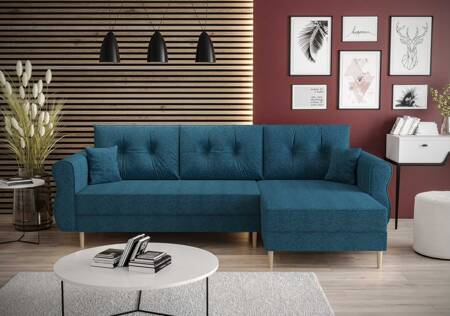 Ecksofa mit Schlaffunktion Wilkins blau rechte Seite stilvolles und modernes Design, das sich in jede Einrichtung einfügt