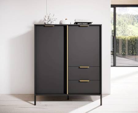 Goldene 103 cm hohe Kommode anthrazit modernes Design Goldrandgriff verleiht Eleganz ideale Kommode für modernes Interieur