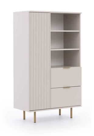 Hochkommode Sula 80 cm beige elegante und funktionelle Kommode mit geriffelter Front, die mit Metallgriffen verziert ist