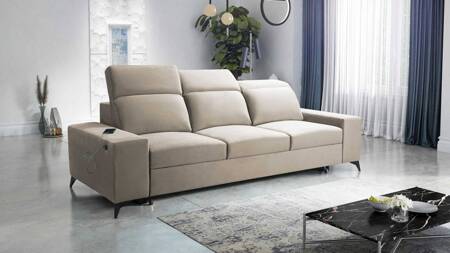 Kelly Sofa mit Schlaffunktion beige stilvolles Sofa für Wohnzimmer mit einfachem Design verstellbare Kopfstützen Veloursstoff