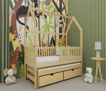 Kinderbett Mickey 70x140 cm Kiefer 2-Personen-Ausziehbett für Kinderzimmer Landhausbett aus massivem Kiefernholz