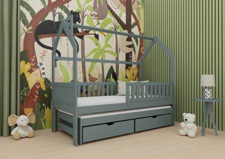 Kinderbett Mickey 80x170 cm grau 2-Personen-Ausziehbett für Kinderzimmer Landhausbett aus massivem Kiefernholz