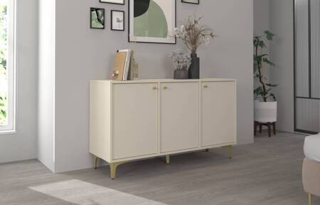 Kioto I Kommode 125 cm beige minimalistische Form ideale Kommode für ein Schlafzimmer, Wohnzimmer oder Jugendzimmer goldene Accessoires