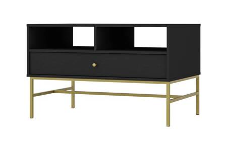 Kioto III Couchtisch schwarz graphit mit Schublade elegante Konstruktion verstärkt mit Metallrahmen in Gold Farbe subtilen Griff