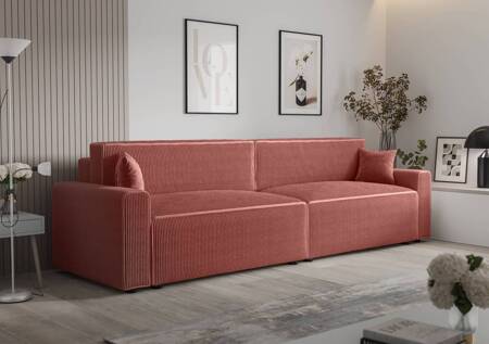 Klappsofa Brandon XL Bis Indian Pink modernes Design dreidimensionalen Stoff mit ausdrucksvollen Streifen Bettzeugbehälter