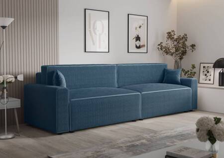 Klappsofa Brandon XL Bis blau modernes Design dreidimensionalen Stoff mit ausdrucksvollen Streifen Bettzeugbehälter