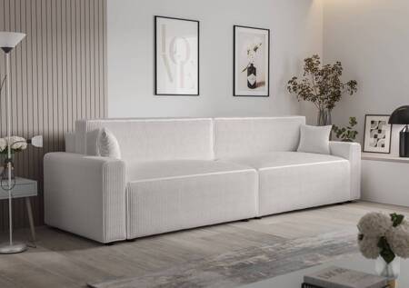 Klappsofa Brandon XL Bis elfenbein modernes Design dreidimensionalen Stoff mit ausdrucksvollen Streifen Bettzeugbehälter