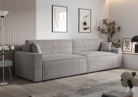 Klappsofa Brandon XL Bis grau Esche moderner Designstoff mit ausgeprägter Schleifenoberfläche Bettzeugbehälter