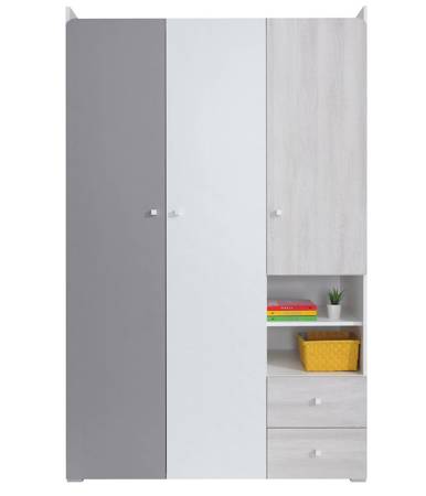 Kleiderschrank Arona 120 cm weiß / Eiche wilton weiß / grau ideal für ein Jugendzimmer nutzbar und geräumig hat einen modernen Look