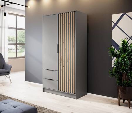 Kleiderschrank Aspen 105 cm Grau / Eiche Artisan Lamellen modernes Design Schranktüren mit dekorativen Lamellen