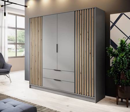 Kleiderschrank Aspen 206 cm Grau / Eiche Artisan Lamellen modernes Design Schranktüren mit dekorativen Lamellen