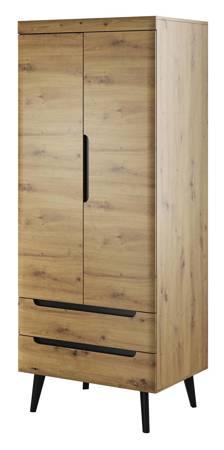 Kleiderschrank Atka 80 cm Eiche artisan / schwarz modernes Design im skandinavischen Stil mit Schubladenvollauszug