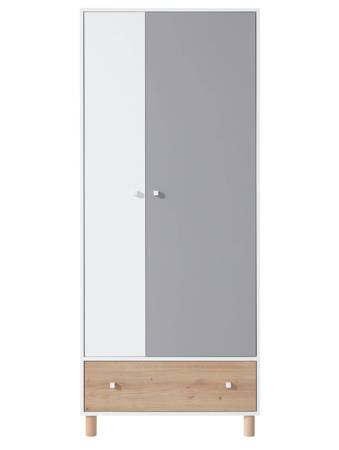 Kleiderschrank Beja 80 cm weiß / Eiche artisam / grau ideal für das Jugendzimmer stilvoll und geräumig in interessanten Farben