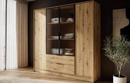 Kleiderschrank Corse 206 cm Eiche handwerklich modernes Design Kleiderschrank mit Glasfronten ideal für Schlafzimmer Kleiderschrank und Büro Kleiderschrank mit Regalen