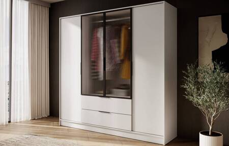 Kleiderschrank Corse 206 cm beige modernes Design Kleiderschrank mit Glasfronten ideal für Schlafzimmer Kleiderschrank mit Kleiderstange zum Aufhängen