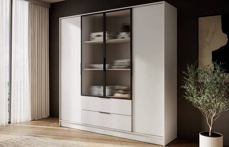 Kleiderschrank Corse 206 cm beige modernes Design Kleiderschrank mit Glasfronten ideal für Schlafzimmer Kleiderschrank und Büro Kleiderschrank mit Regalen