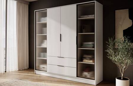 Kleiderschrank Corse 206 cm beige modernes Design Kleiderschrank mit Glasfronten und geräumigen Schubladen ideal für Schlafzimmer und Büros