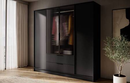 Kleiderschrank Corse 206 cm schwarz modernes Design Kleiderschrank mit Glasfronten ideal für Schlafzimmer Kleiderschrank mit Kleiderstange zum Aufhängen