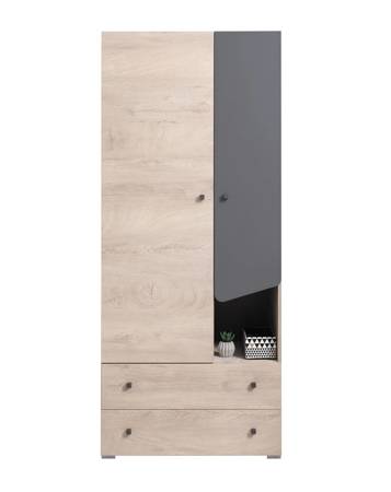 Kleiderschrank Dzeta 80 cm Eiche/anthrazit ideal für das Jugendzimmer stilvoller und geräumiger Kleiderschrank mit Schubladen