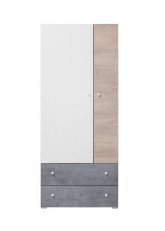 Kleiderschrank Epsilon 80 cm Beton / Weiß / Eiche ideal für das Jugendzimmer funktionaler Kleiderschrank mit Schubladen