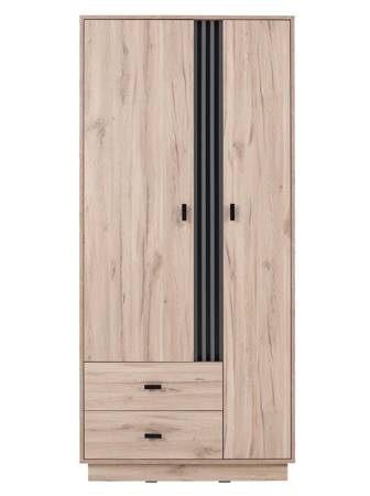 Kleiderschrank Estan 90 cm Eiche estan hell / anthrazit modernes Möbeldesign Kleiderschranktür mit Lamellen dekoriert Kleiderschrank für Schlafzimmer