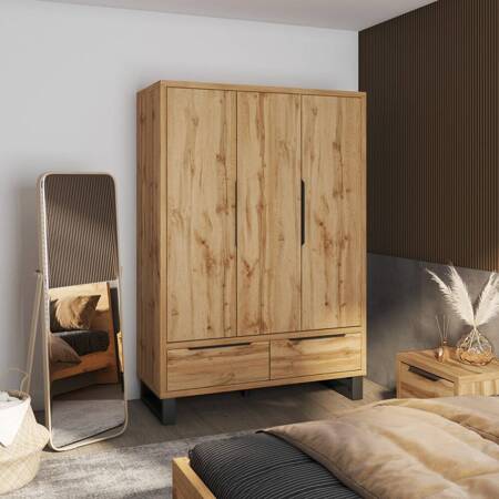 Kleiderschrank Halle S 145 cm Eiche wotan stilvolles Design klassische Form eines Kleiderschrankes für Schlafzimmer oder Ankleidezimmer geräumige Schubladen Kante Griffe