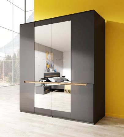 Kleiderschrank Hektor 181 cm 4 Türen modernes Design ABS-Finish und Schrankelemente aus sicherem gehärtetem Glas