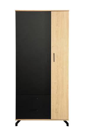 Kleiderschrank Horten 90 cm schwarz / Biskuit Eiche elegantes Design einfache Form der Möbel mit stilvollen Metall-Elemente bereichert schwarze Beine