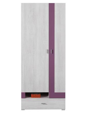 Kleiderschrank Olib 80 cm Kiefer gebleicht / lila ideal für das Jugendzimmer stilvolle und geräumige Kleiderschrank mit Schublade