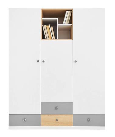 Kleiderschrank Pixel 150 cm Biskuit Eiche / weiß / grau ideal für das Jugendzimmer Kleiderschrank mit Schubladen und Einlegeböden