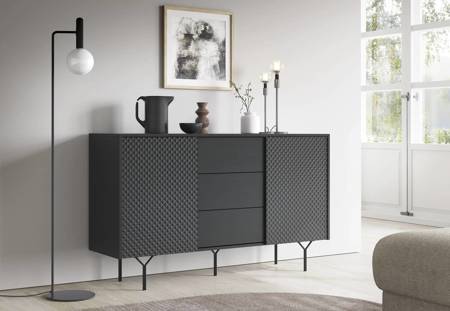 Kommode Adamant 144 cm schwarz graphit modernes Design push to open system für Türen und Schubladen original Möbel mit gefräster Front