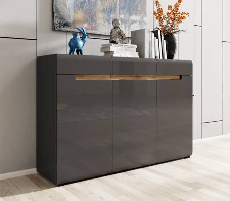 Kommode Hektor 137 cm anthrazit / anthrazit glänzend modernes Möbeldesign Kommodenkante mit ABS-Spezialfurnier veredelt