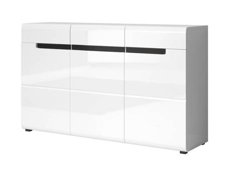 Kommode Hektor 137 cm weiß / weiß glänzend modernes Möbeldesign Kommodenkante mit speziellem ABS-Furnier verarbeitet