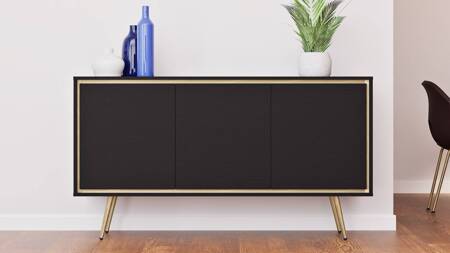 Kommode Nevea 150 cm schwarz graphit elegante Kommode für das Wohnzimmer mit originellem und interessantem Design push to open Türsystem