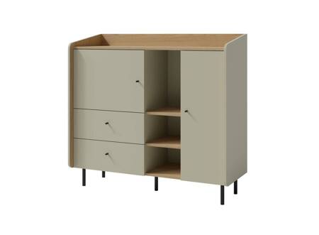 Kommode Olivio 125 cm Eukalyptus/Baltikeiche dune ideale Kommode für Schlafzimmer Wohnzimmer oder Jugendzimmer schwarze Griffe