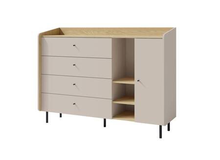 Kommode Olivio 155 cm sandbeige/geölte Eiche ideale Kommode für Schlafzimmer Wohnzimmer oder Jugendzimmer schwarze Griffe