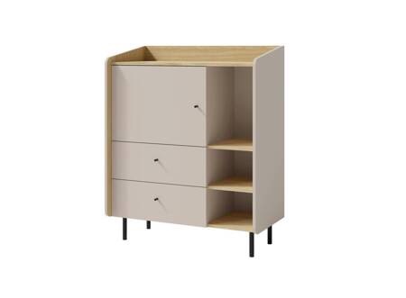 Kommode Olivio 95 cm sandbeige/geölte Eiche ideale Kommode für Schlafzimmer Wohnzimmer oder Jugendzimmer schwarze Griffe