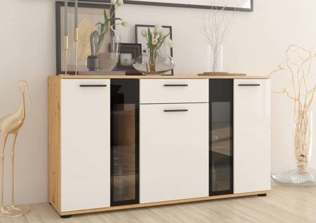 Kommode Senja 140 cm Eiche artisan / weiß modernes Möbeldesign Kommodenkante mit speziellem ABS-Furnier veredelt