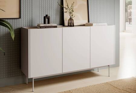 Kommode Vellore 144 cm beige elegante Kommode mit subtilem Charakter mit abgesenkter Platte in Eiche Farbton Metallbeine