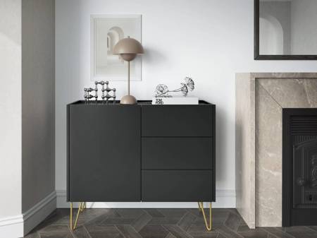 Kommode mit Schubladen Madisonum 97 cm Schwarzer Graphit / Schwarzer Königs-Marmor Modernistisches Design dekorativer Marmoroberfläche