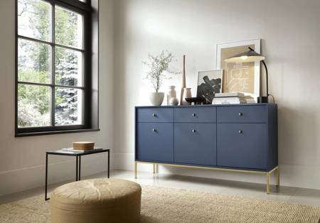 Kommode mit Schubladen Mono 154 cm Dunkelblau Minimalistisches Design stilvoller Griff schlichte Form mit metallischen goldenen Elementen